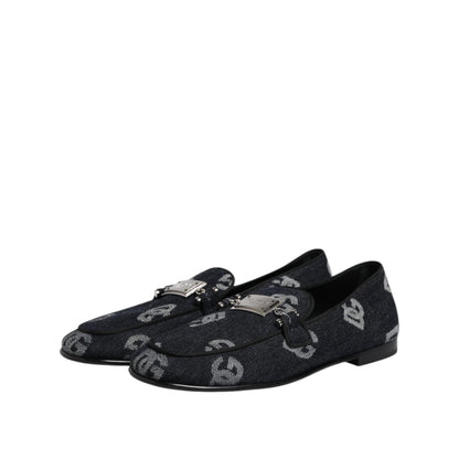 Dolce & Gabbana Blue Logo Cotton Loafers Formal Dress Shoes