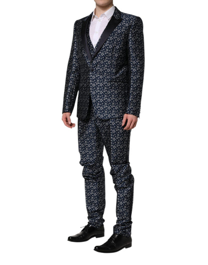Dolce & Gabbana Blue MARTINI Star Jacquard 3 Piece Suit