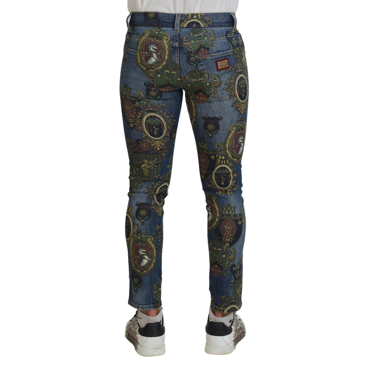 Dolce & Gabbana Blue Medal Print Slim Fit Cotton Jeans
