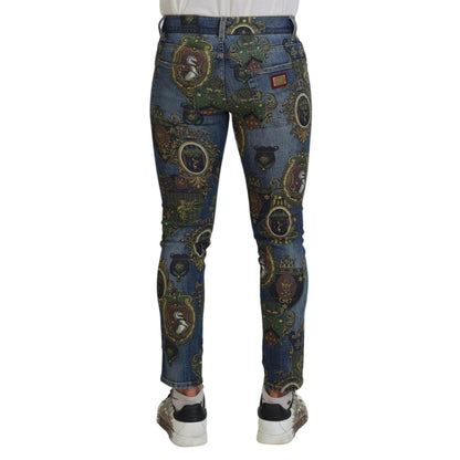 Dolce & Gabbana Blue Medal Print Slim Fit Cotton Jeans