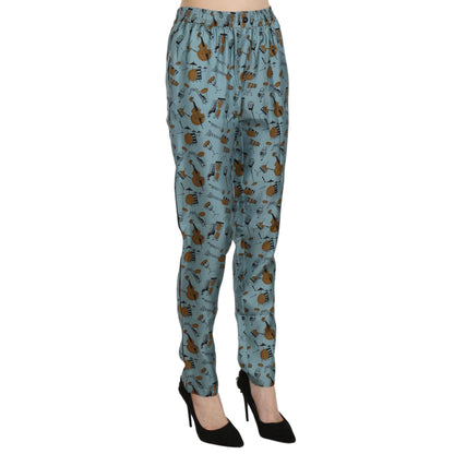 Dolce & Gabbana Blue Musical Instruments Print Tapered Pants