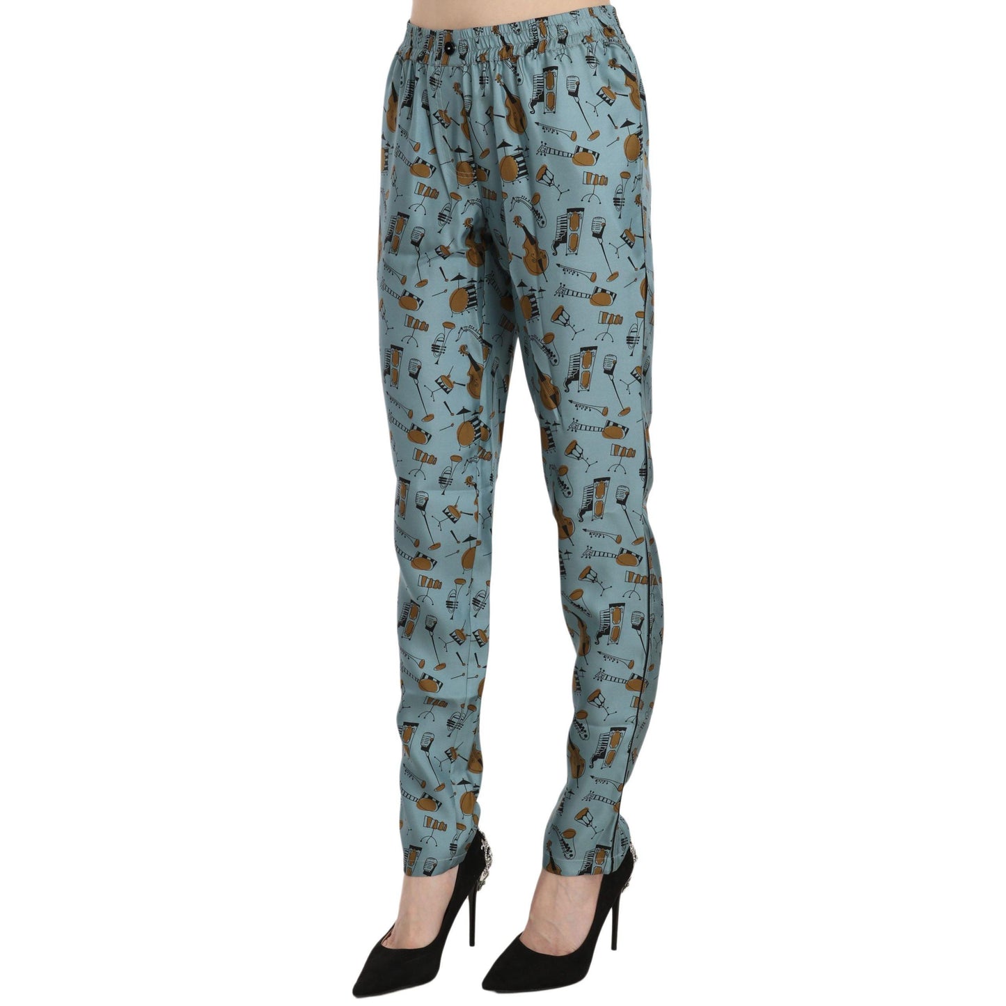 Dolce & Gabbana Blue Musical Instruments Print Tapered Pants
