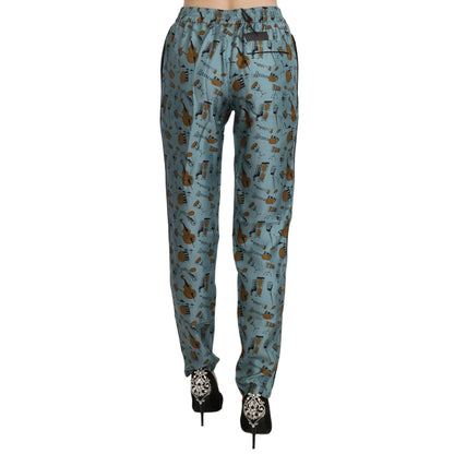 Dolce & Gabbana Blue Musical Instruments Print Tapered Pants