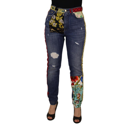 Dolce & Gabbana Blue Patchwork High Waist Denim Jeans