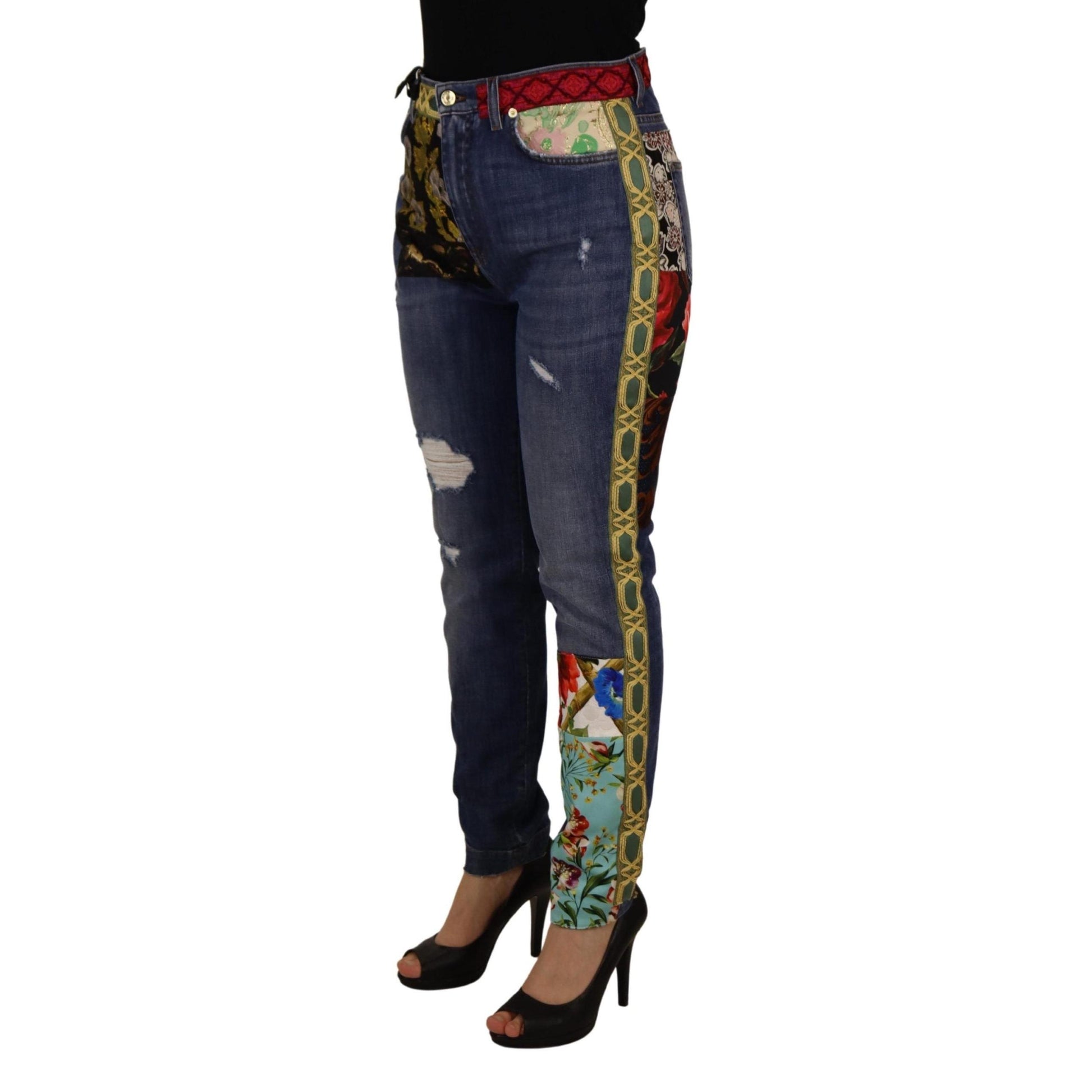 Dolce & Gabbana Blue Patchwork High Waist Denim Jeans