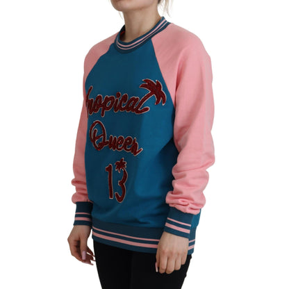 Dolce & Gabbana Blue Pink Queen Sequin Crystal Sweater