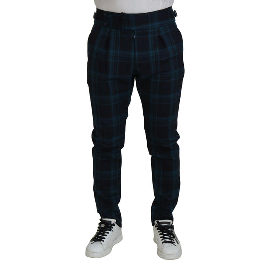 Dolce & Gabbana Blue Purple Plaid Wool Trousers Pants