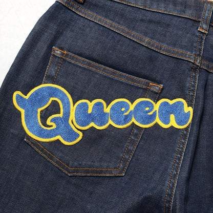 Dolce & Gabbana Blue Queen Patch AUDREY Mid Waist Denim Jeans