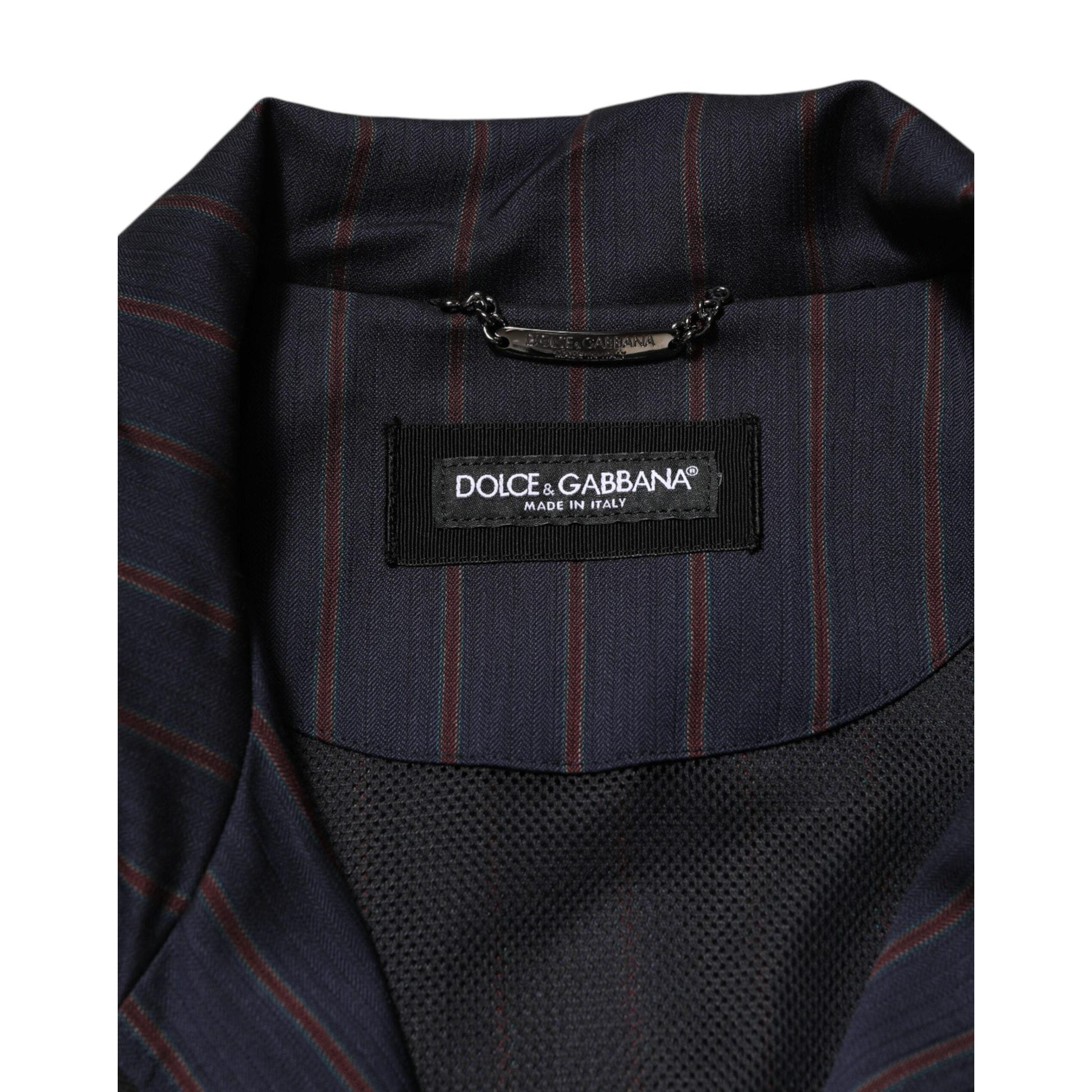 Dolce & Gabbana Blue Red Striped Logo Plaque Full Zip Jacket