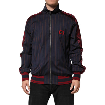 Dolce & Gabbana Blue Red Striped Logo Plaque Full Zip Jacket