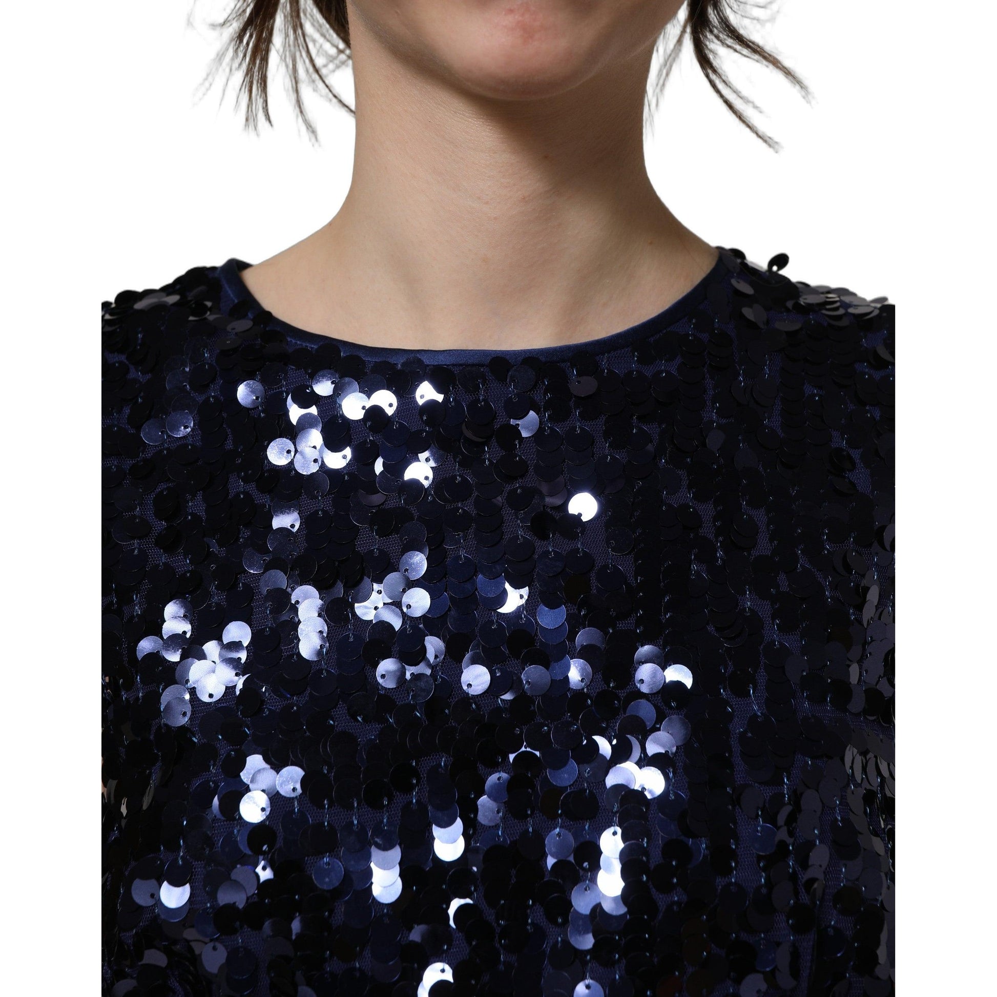 Dolce & Gabbana Blue Sequined Sleeveless Cropped Tank Top
