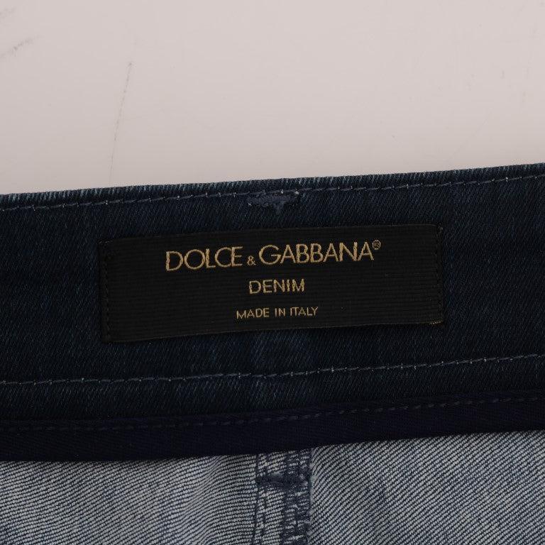 Dolce & Gabbana Blue Short striped Mini Denim Skirt