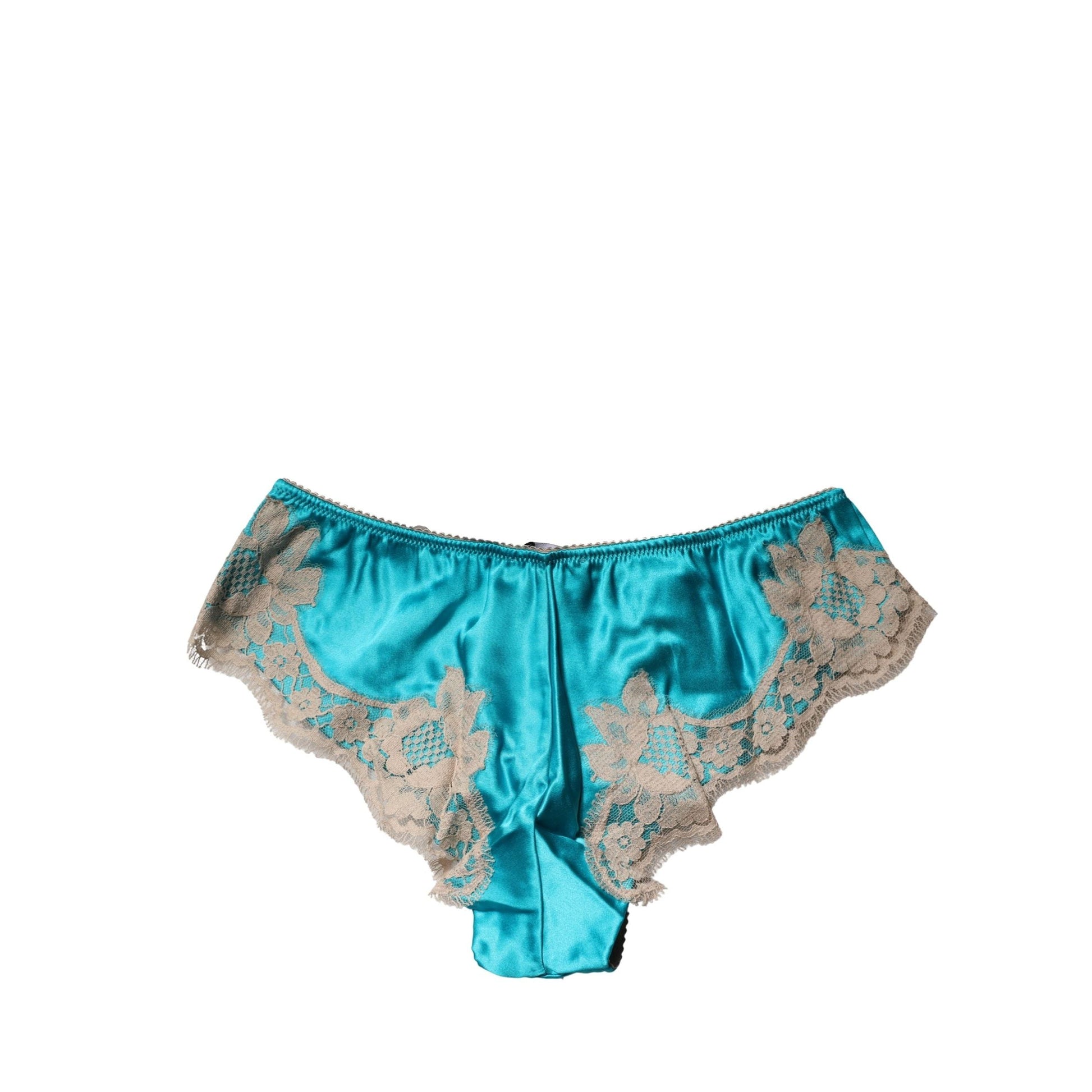 Dolce & Gabbana Blue Silk Satin Floral Lace Panty Brief Underwear