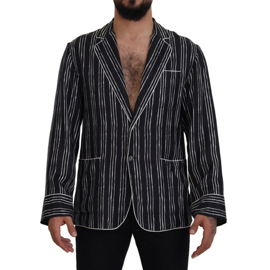 Dolce & Gabbana Blue Striped Silk Pajama Shirt Jacket