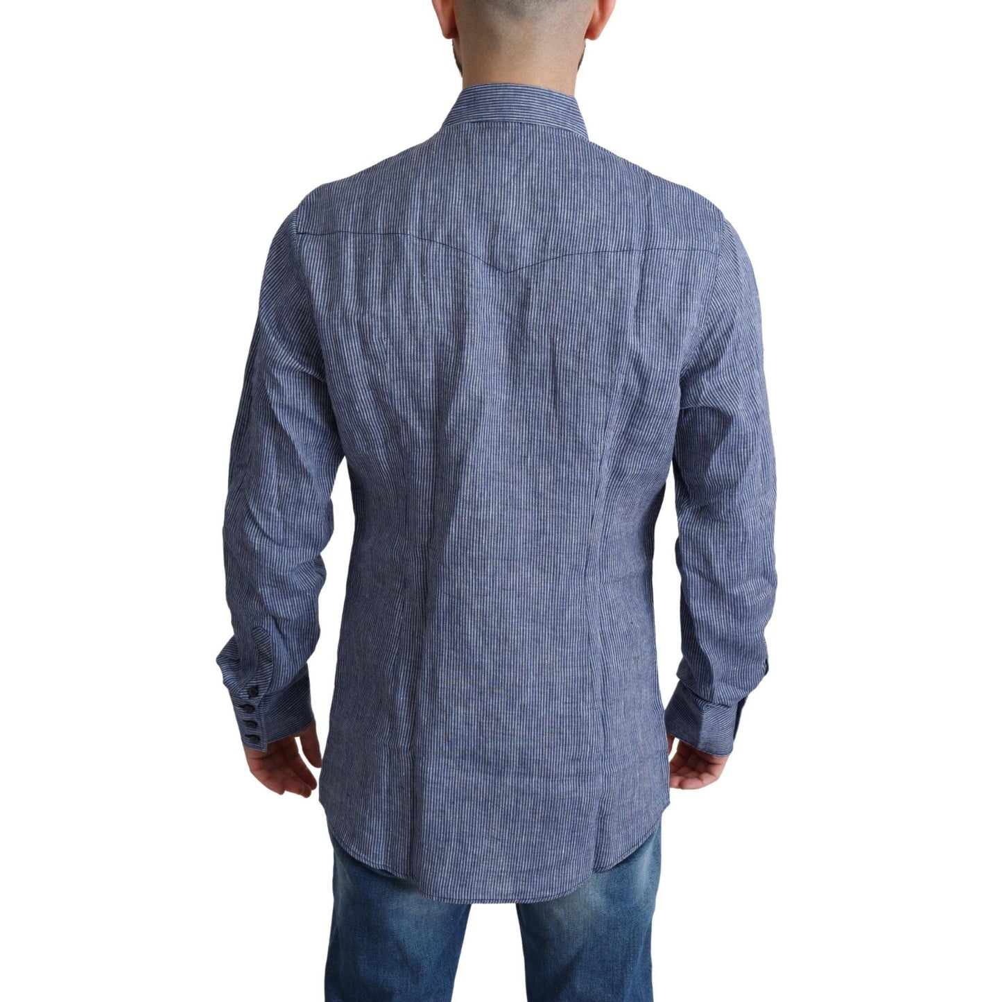 Dolce & Gabbana Blue Stripes Men Casual Button Down Shirt