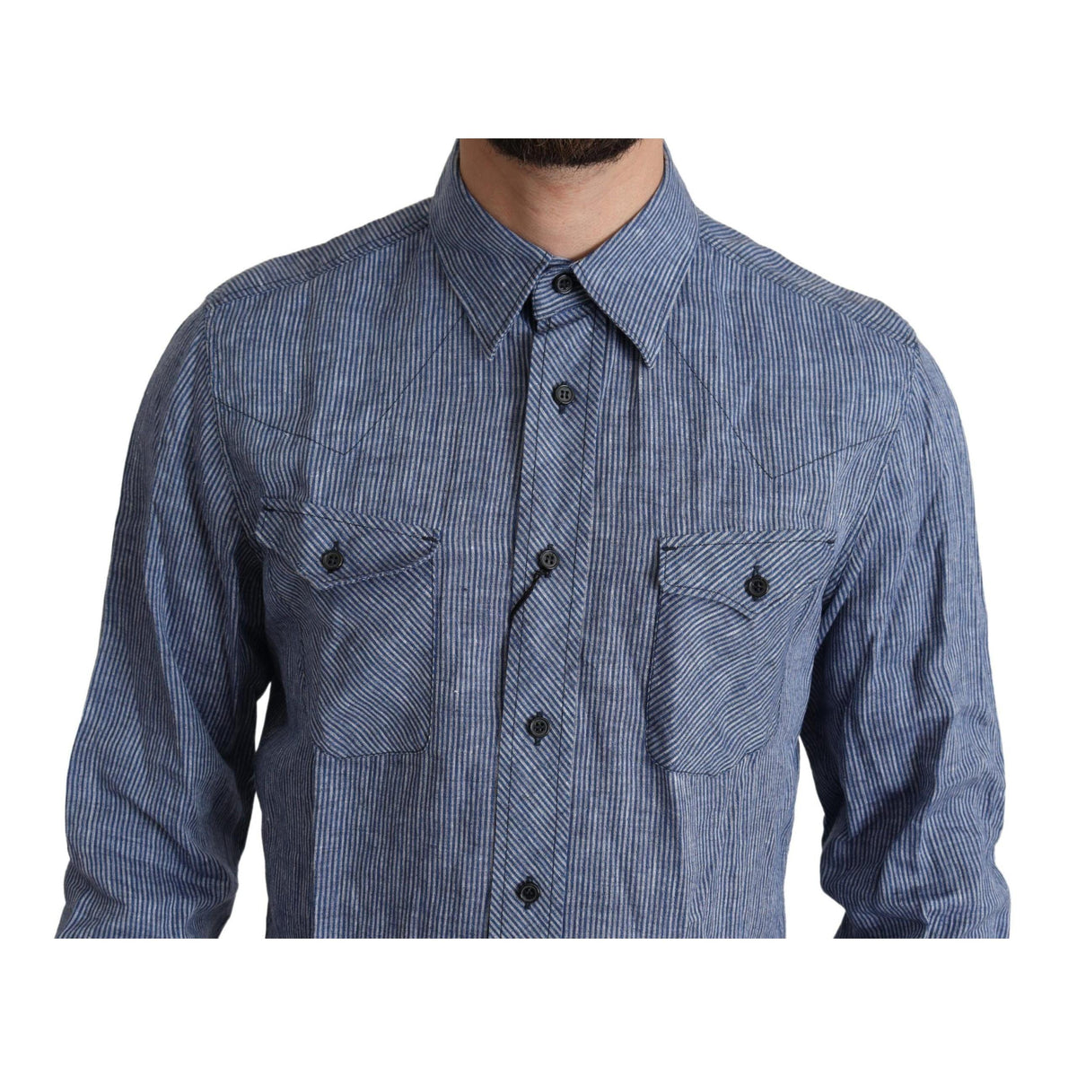 Dolce & Gabbana Blue Stripes Men Casual Button Down Shirt