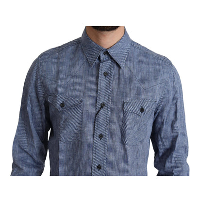Dolce & Gabbana Blue Stripes Men Casual Button Down Shirt