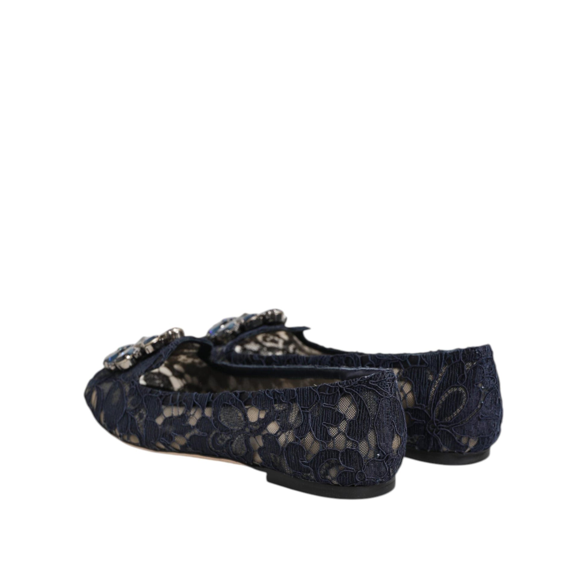 Dolce & Gabbana Blue Taormina Lace Crystals Flats Shoes