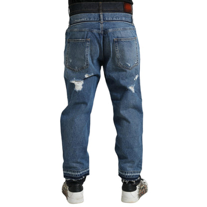 Dolce & Gabbana Blue Tattered Cotton Men Denim Jeans