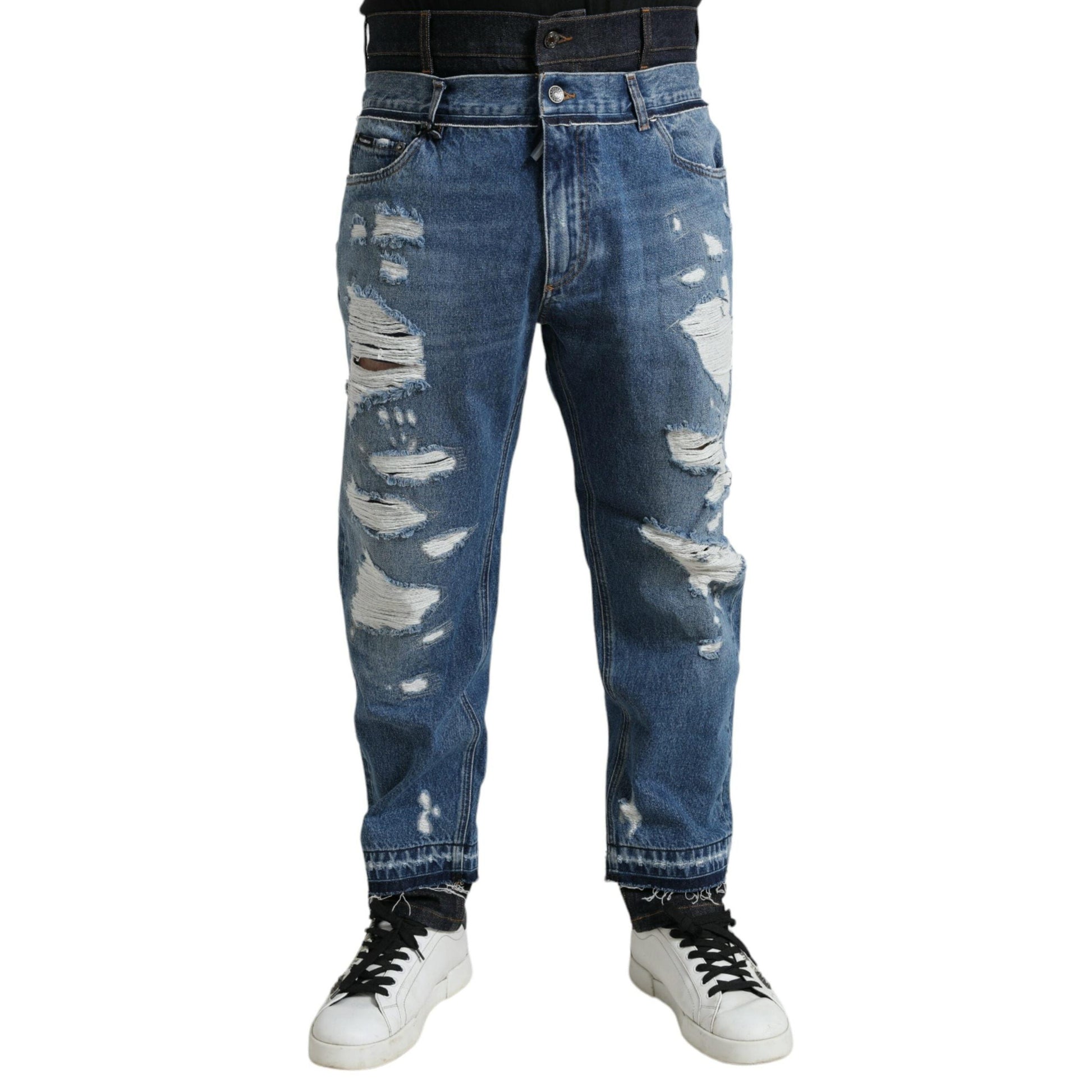 Dolce & Gabbana Blue Tattered Cotton Men Denim Jeans