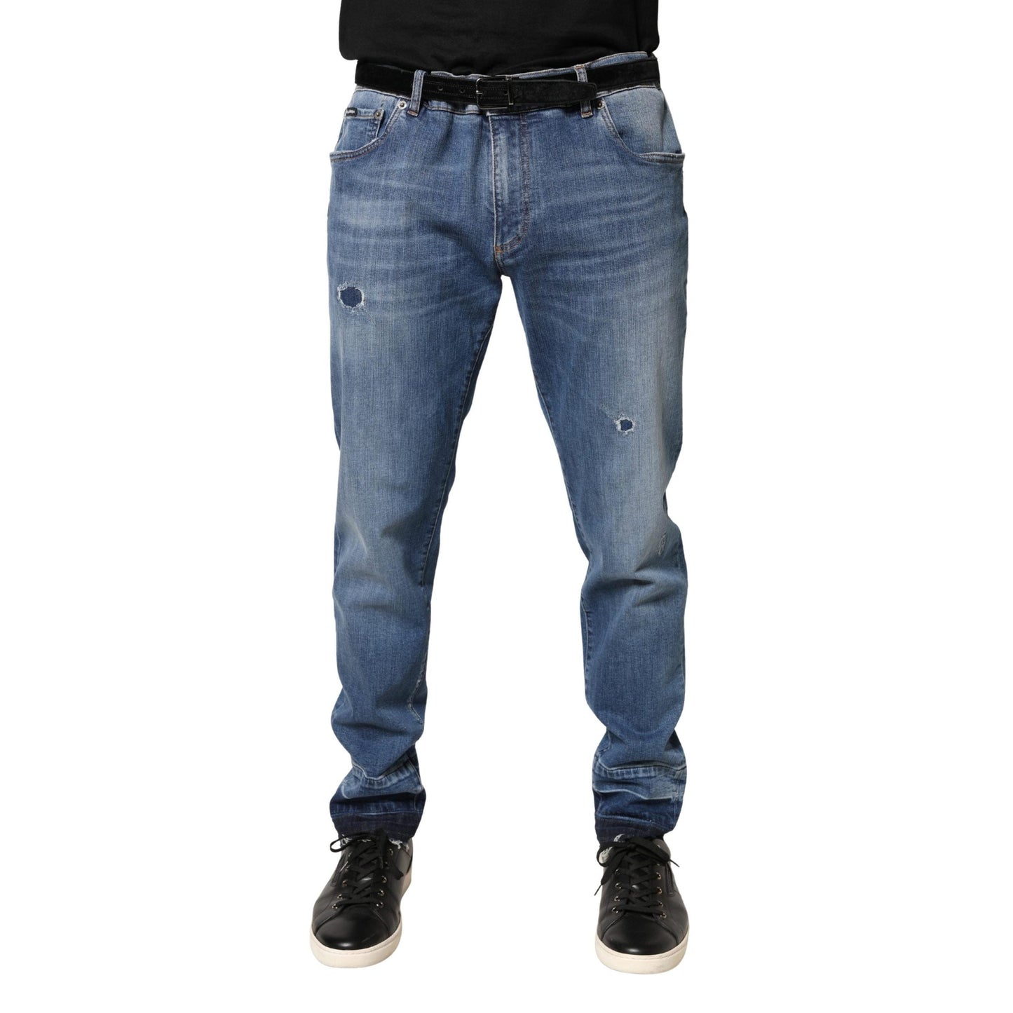 Dolce & Gabbana Blue Tattered Skinny Cotton Denim Jeans