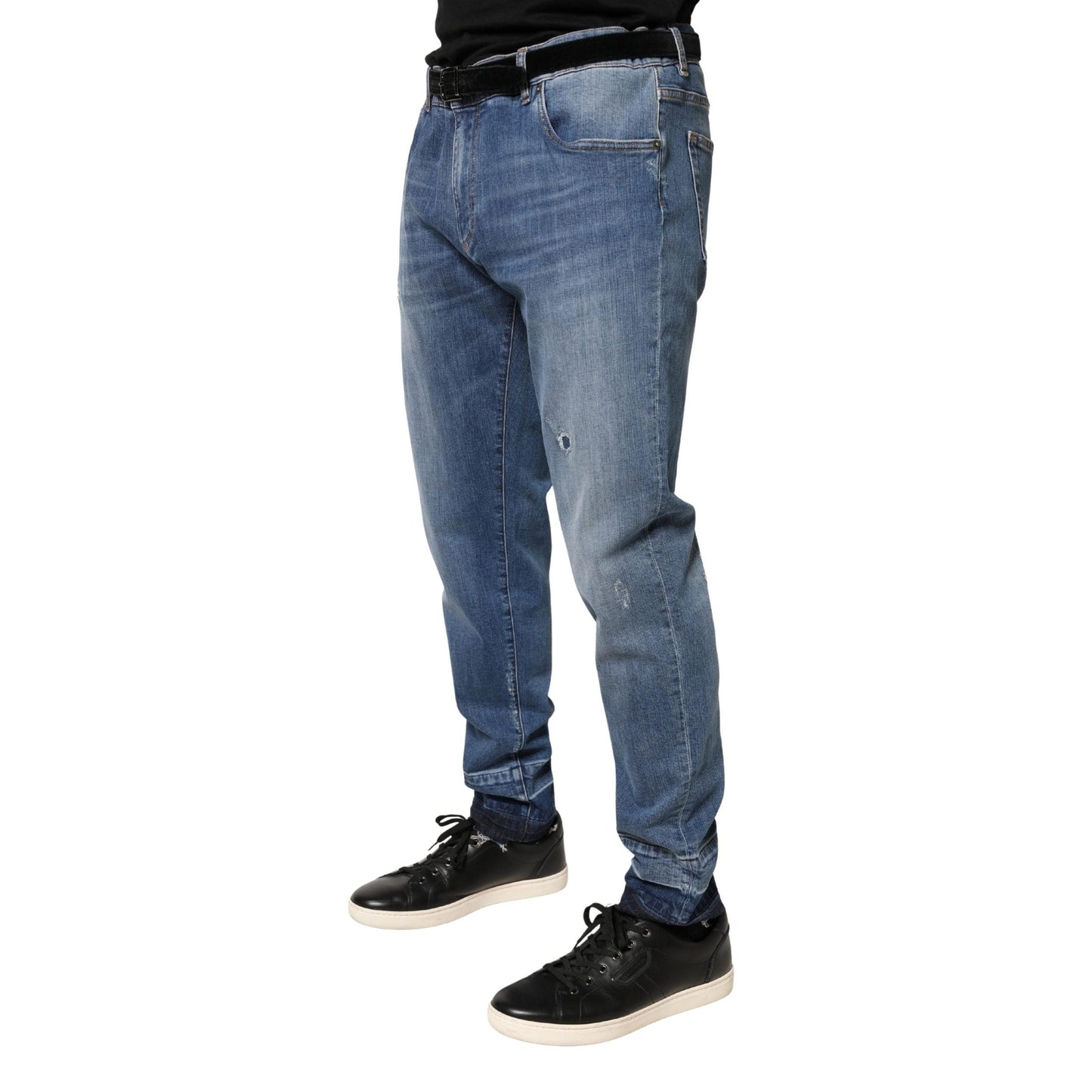 Dolce & Gabbana Blue Tattered Skinny Cotton Denim Jeans