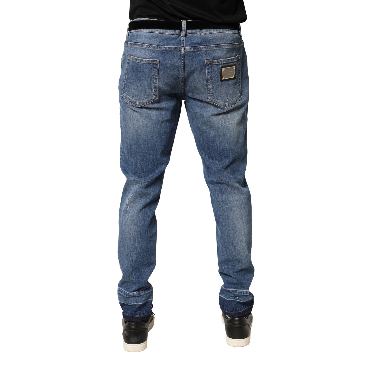 Dolce & Gabbana Blue Tattered Skinny Cotton Denim Jeans