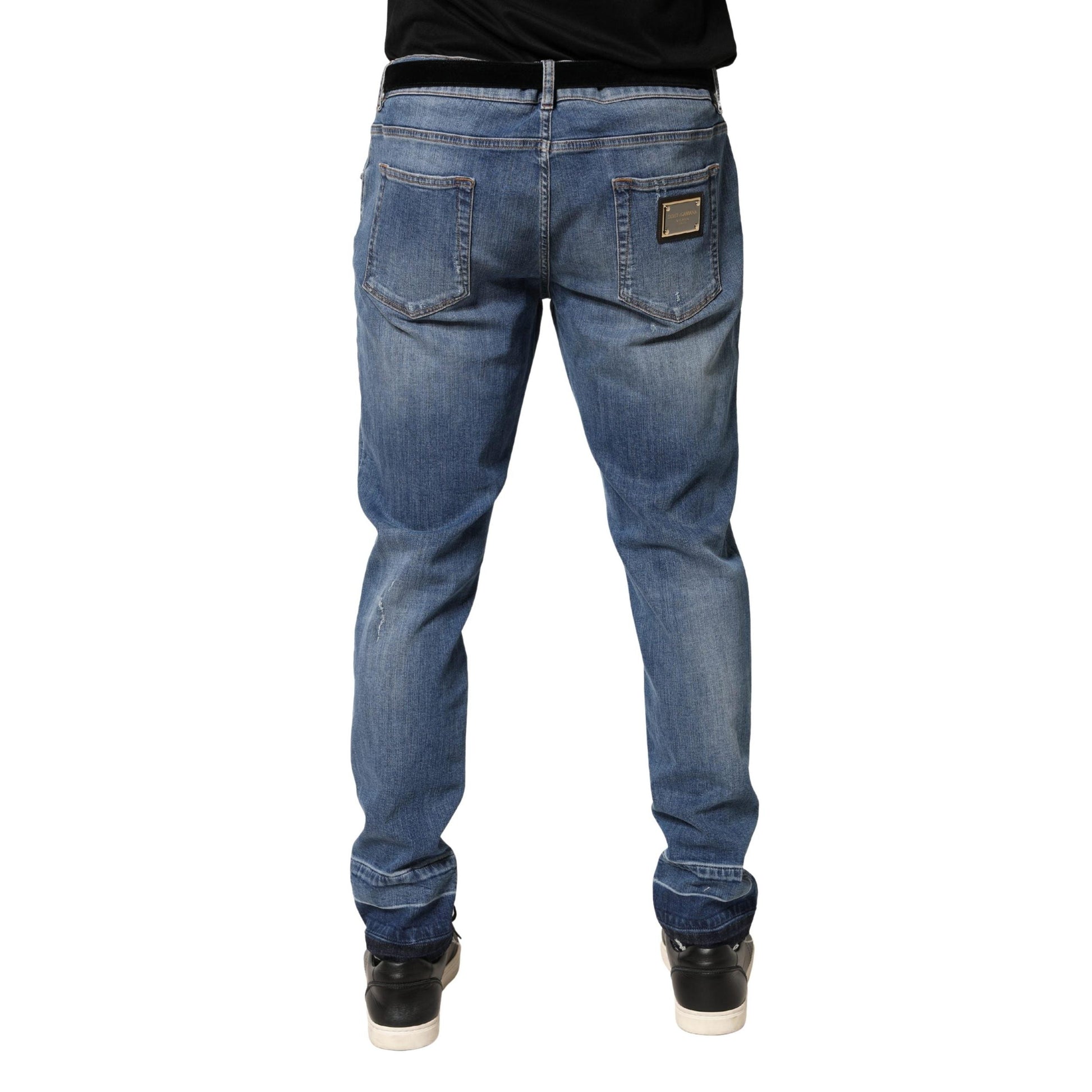 Dolce & Gabbana Blue Tattered Skinny Cotton Denim Jeans