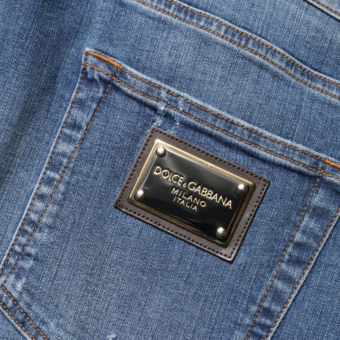 Dolce & Gabbana Blue Tattered Skinny Cotton Denim Jeans
