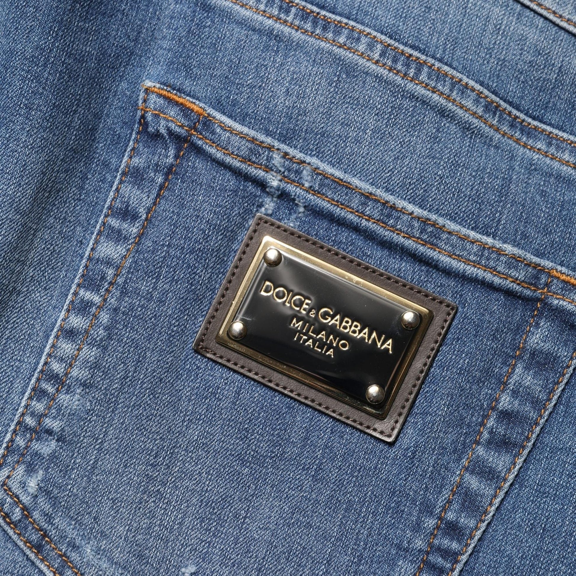 Dolce & Gabbana Blue Tattered Skinny Cotton Denim Jeans