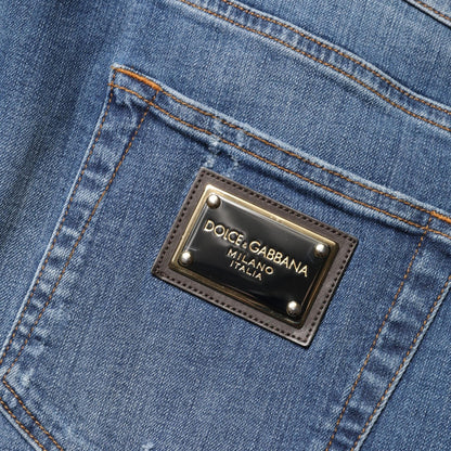 Dolce & Gabbana Blue Tattered Skinny Cotton Denim Jeans