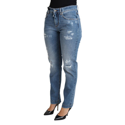 Dolce & Gabbana Blue Tattered Skinny Denim Cotton Blend Jeans