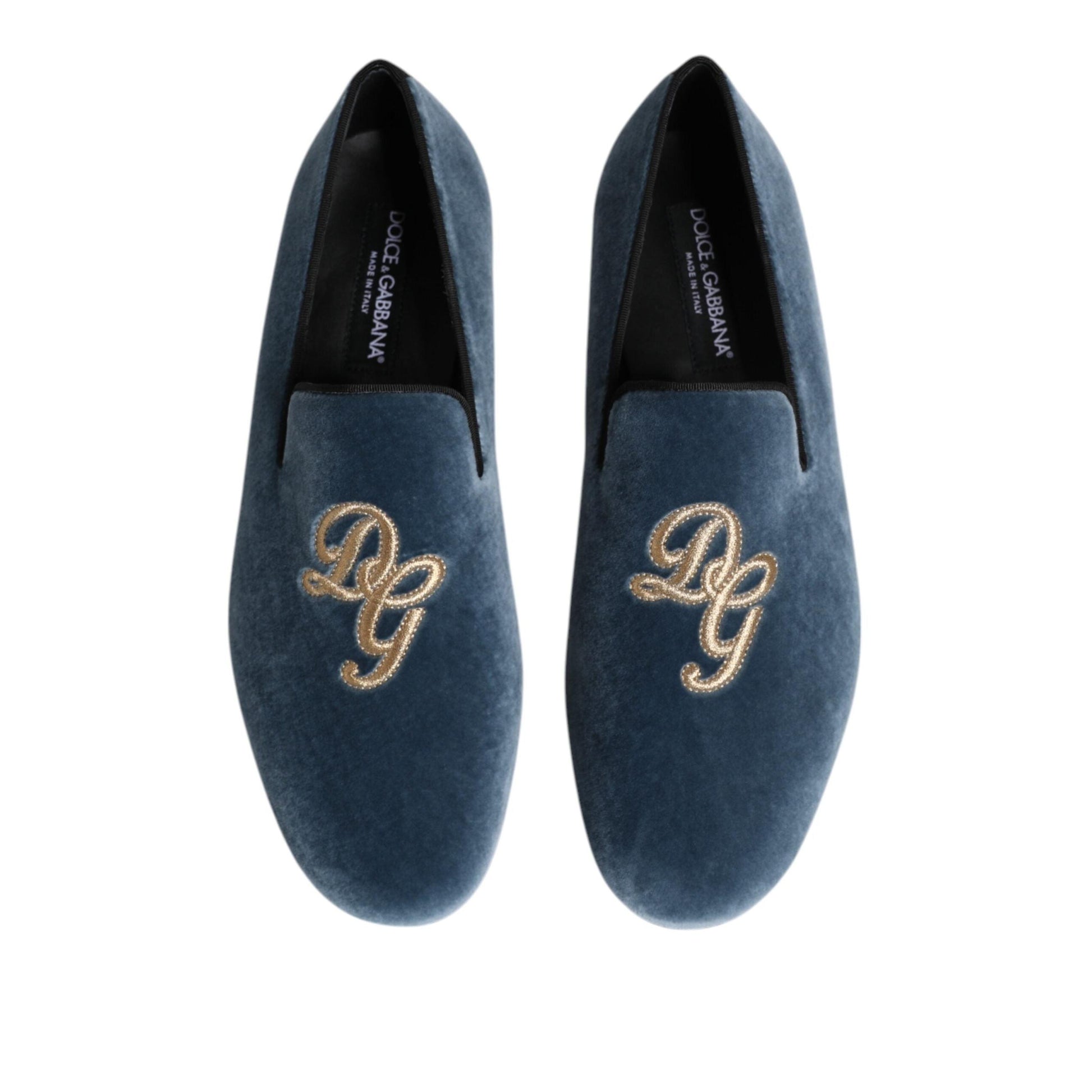 Dolce & Gabbana Blue Velvet DG Logo Loafers Formal Shoes