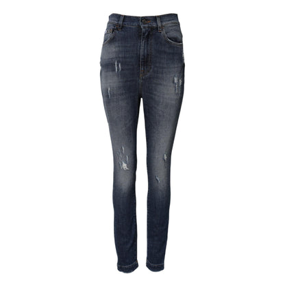 Dolce & Gabbana Blue Washed Cotton High Waisted Denim Jeans