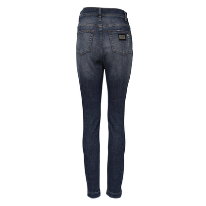 Dolce & Gabbana Blue Washed Cotton High Waisted Denim Jeans