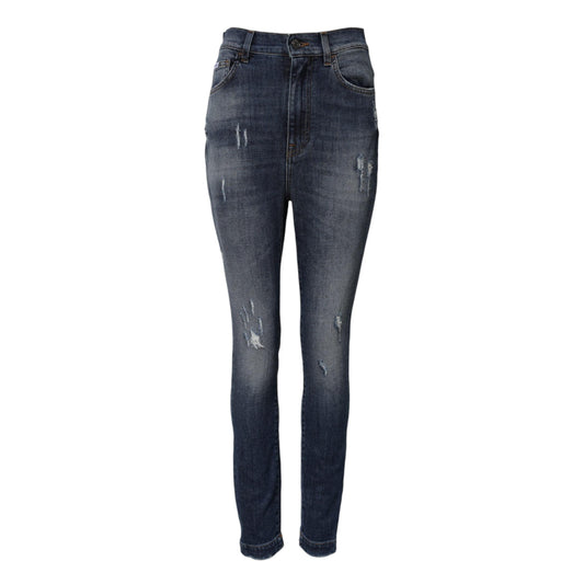 Dolce & Gabbana Blue Washed Cotton High Waisted Denim Jeans