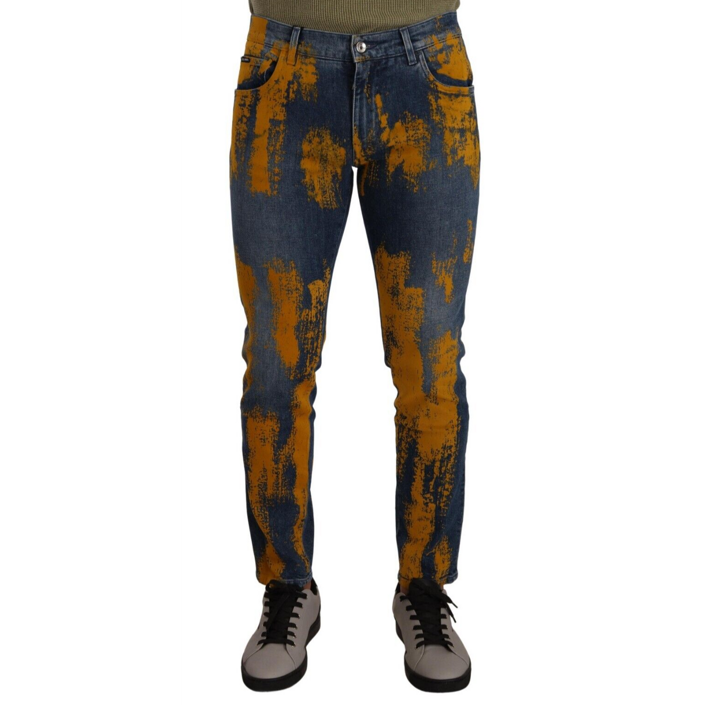 Dolce & Gabbana Blue Yellow Dye Cotton Skinny Men Denim Jeans