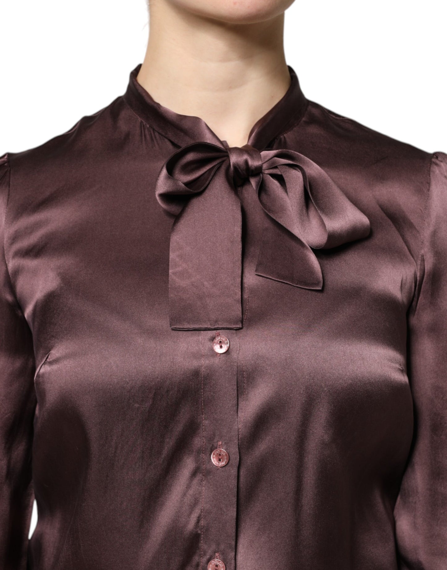 Dolce & Gabbana Brown Ascot Collar Long Sleeve Blouse Top