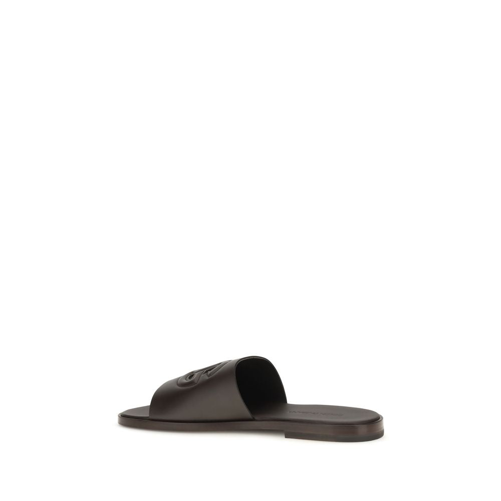 Dolce & Gabbana Brown Calf Leather Bos Taurus Flat Sandals