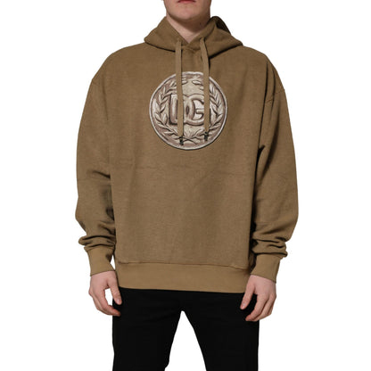 Dolce & Gabbana Brown Cotton Logo Coin Hooded Pullover Sweater