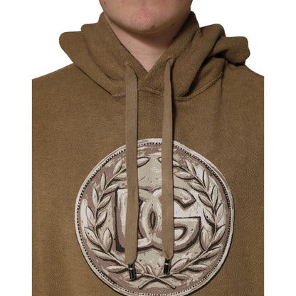 Dolce & Gabbana Brown Cotton Logo Coin Hooded Pullover Sweater