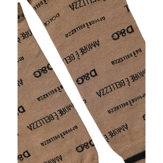Dolce & Gabbana Brown Cotton Logo Print Mid Calf Accessory Socks