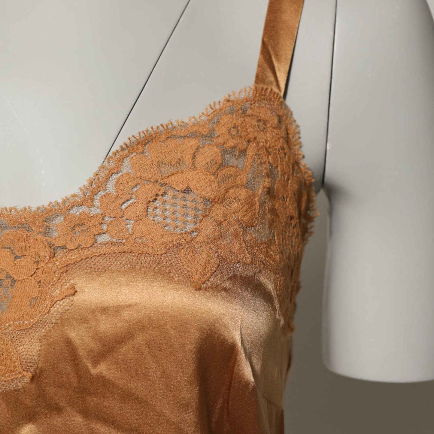 Dolce & Gabbana Brown Floral Lace Silk Satin Tank Lingerie Underwear