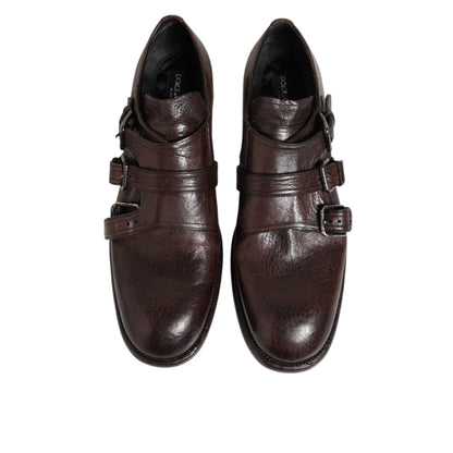 Dolce & Gabbana Brown Leather Monk Strap Formal Derby Shoes