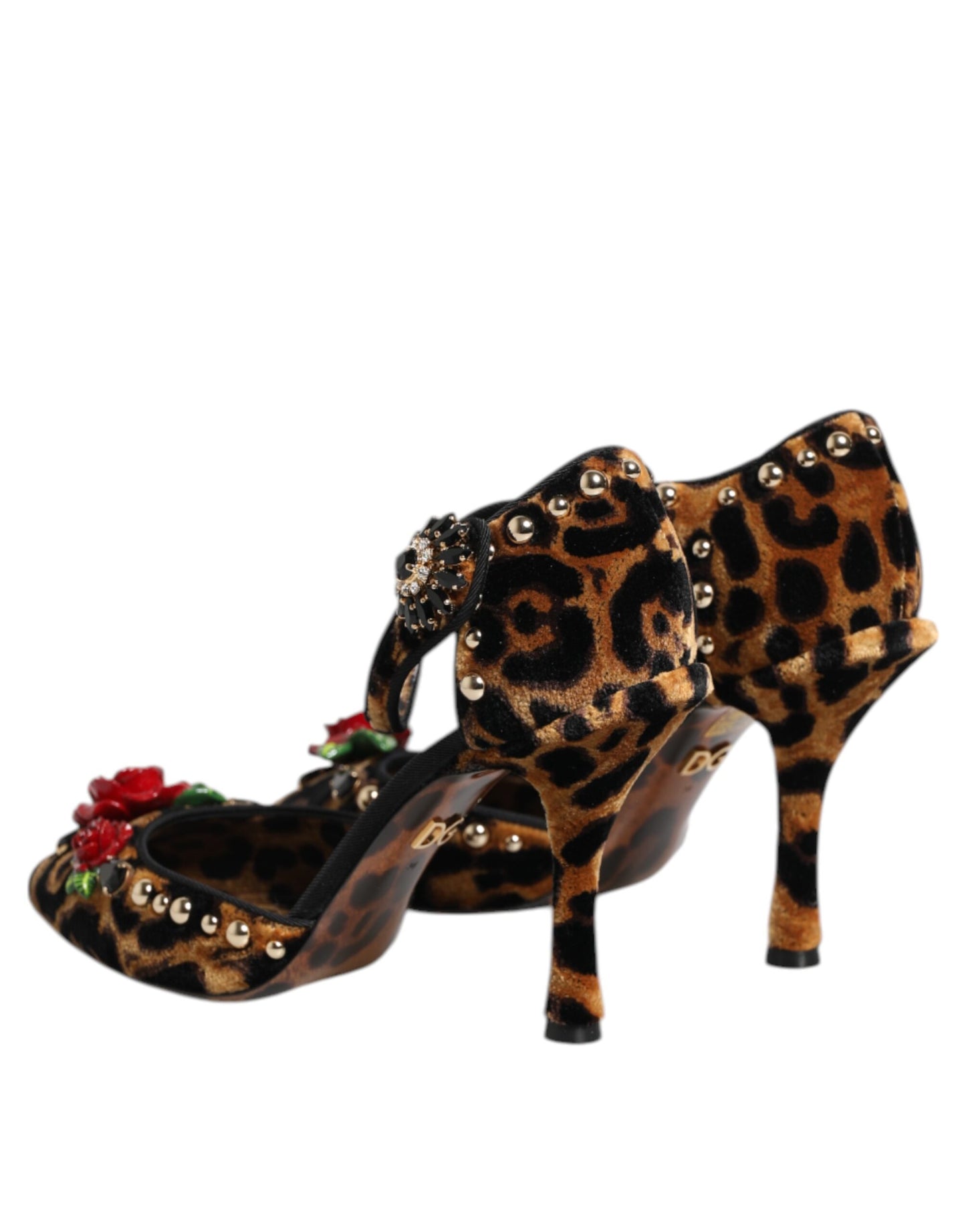 Dolce & Gabbana Brown Leopard Crystal Roses Pumps Shoes