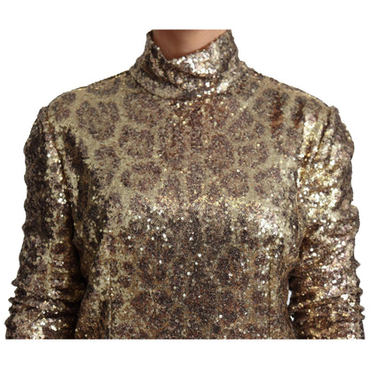 Dolce & Gabbana Brown Leopard Fit Turtleneck Sequin Sweater
