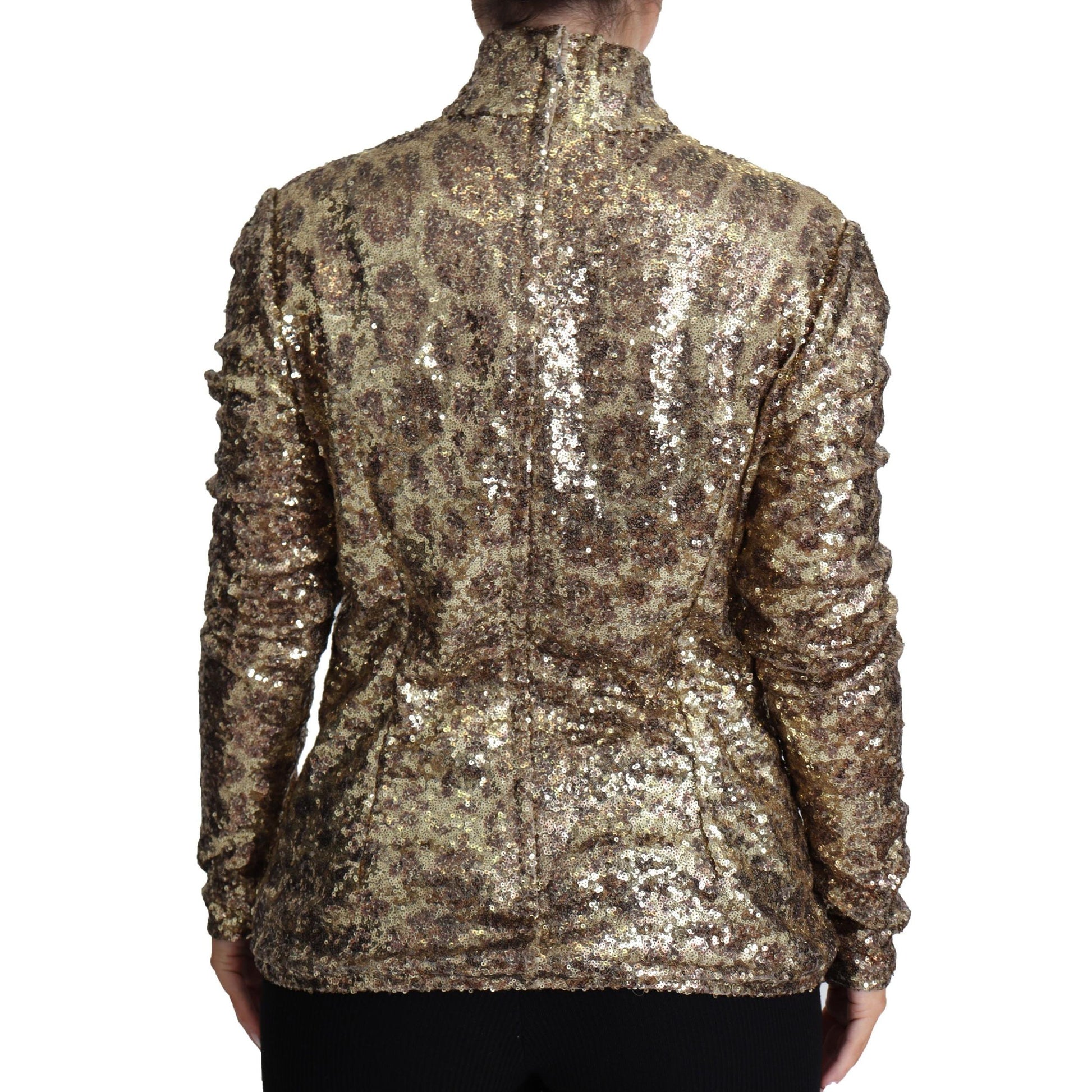 Dolce & Gabbana Brown Leopard Fit Turtleneck Sequin Sweater