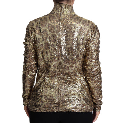 Dolce & Gabbana Brown Leopard Fit Turtleneck Sequin Sweater