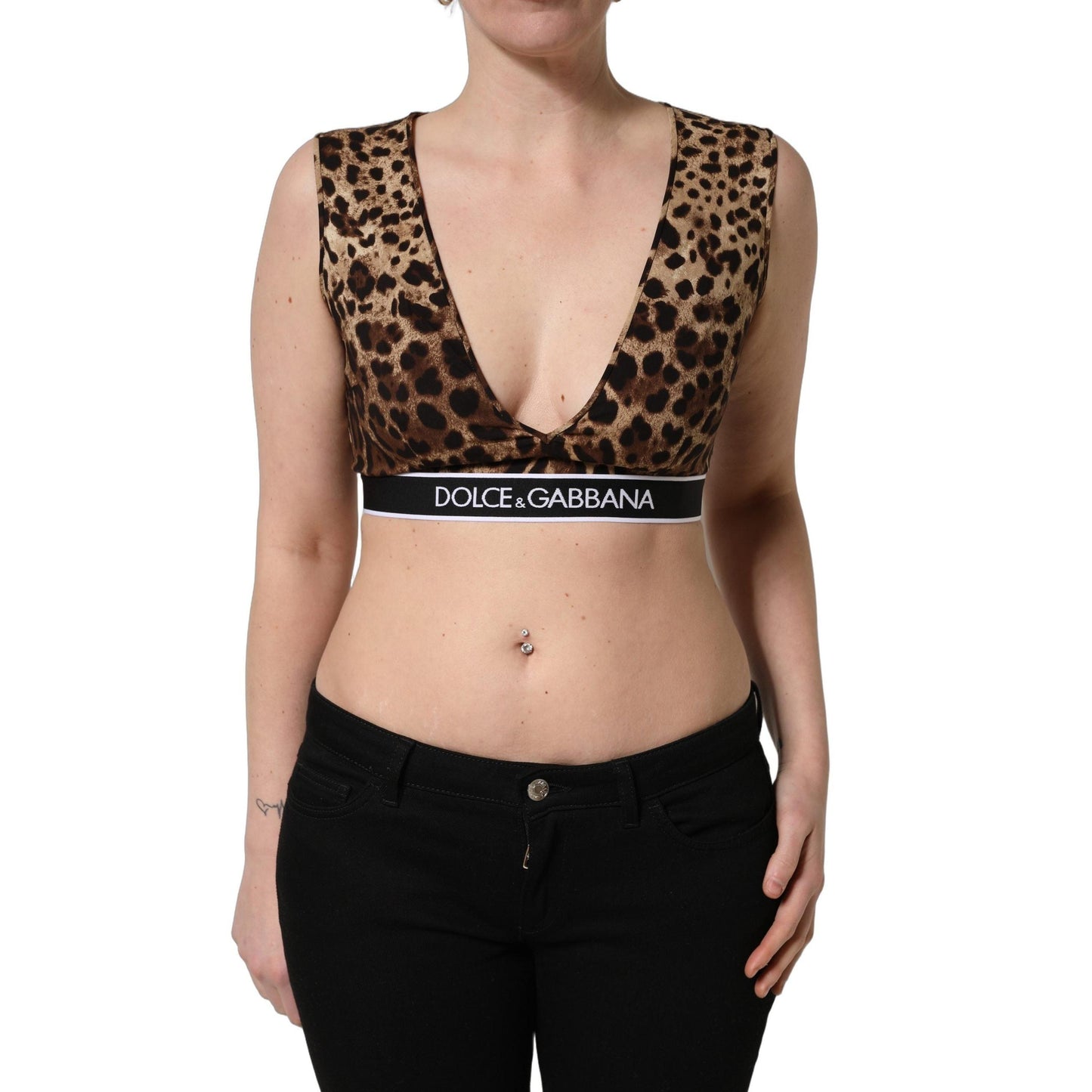 Dolce & Gabbana Brown Leopard Print Cropped Silk Tank Top