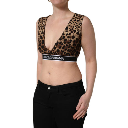 Dolce & Gabbana Brown Leopard Print Cropped Silk Tank Top
